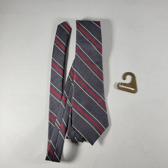 Calvin Klein Silk Tie Blue Red Gold Striped Mens Necktie 56 x 3.25 With Tie Hook - Picture 1 of 5